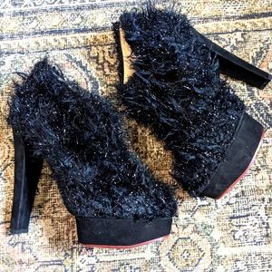 Charlotte Olympia Black Fur Platform Booties